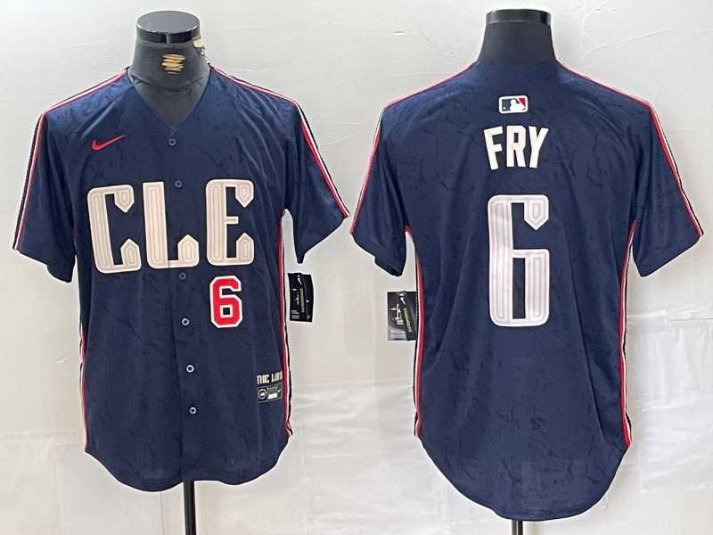 Mens Cleveland Guardians #6 David Fry Number Navy 2024 City Connect Limited Stitched Jersey